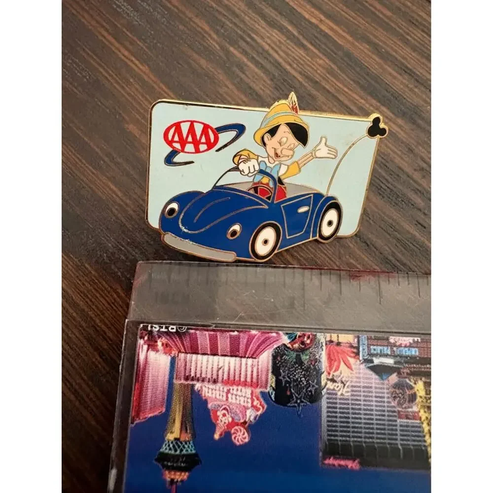 Vintage Disney Pinocchio AAA Promotional Enamel Pin Blue Car Lapel Pin